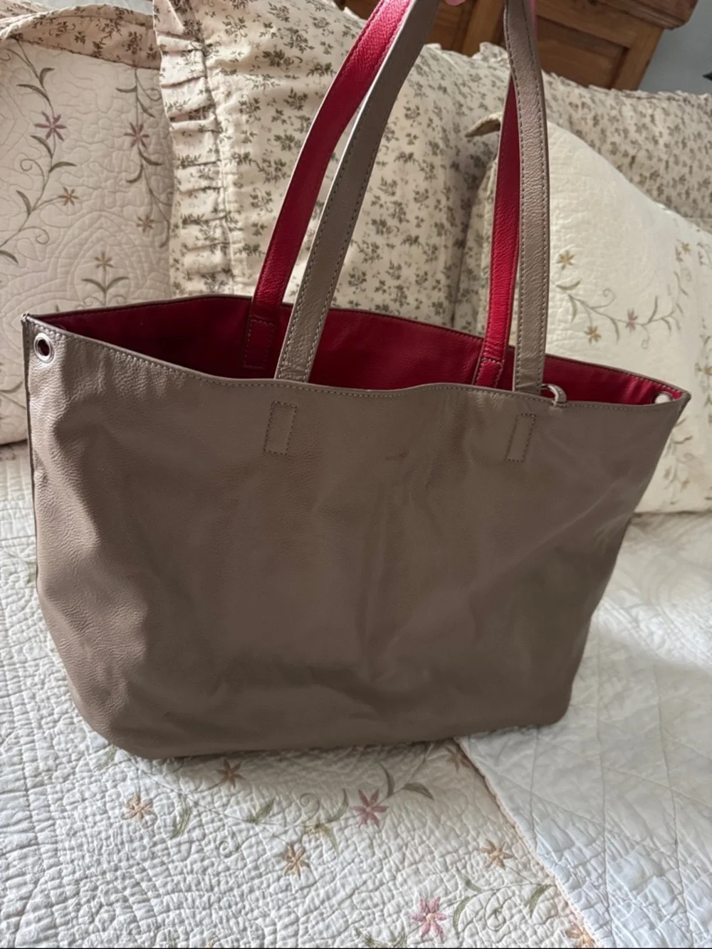 Nine West Taupe Leather Tote Bag
